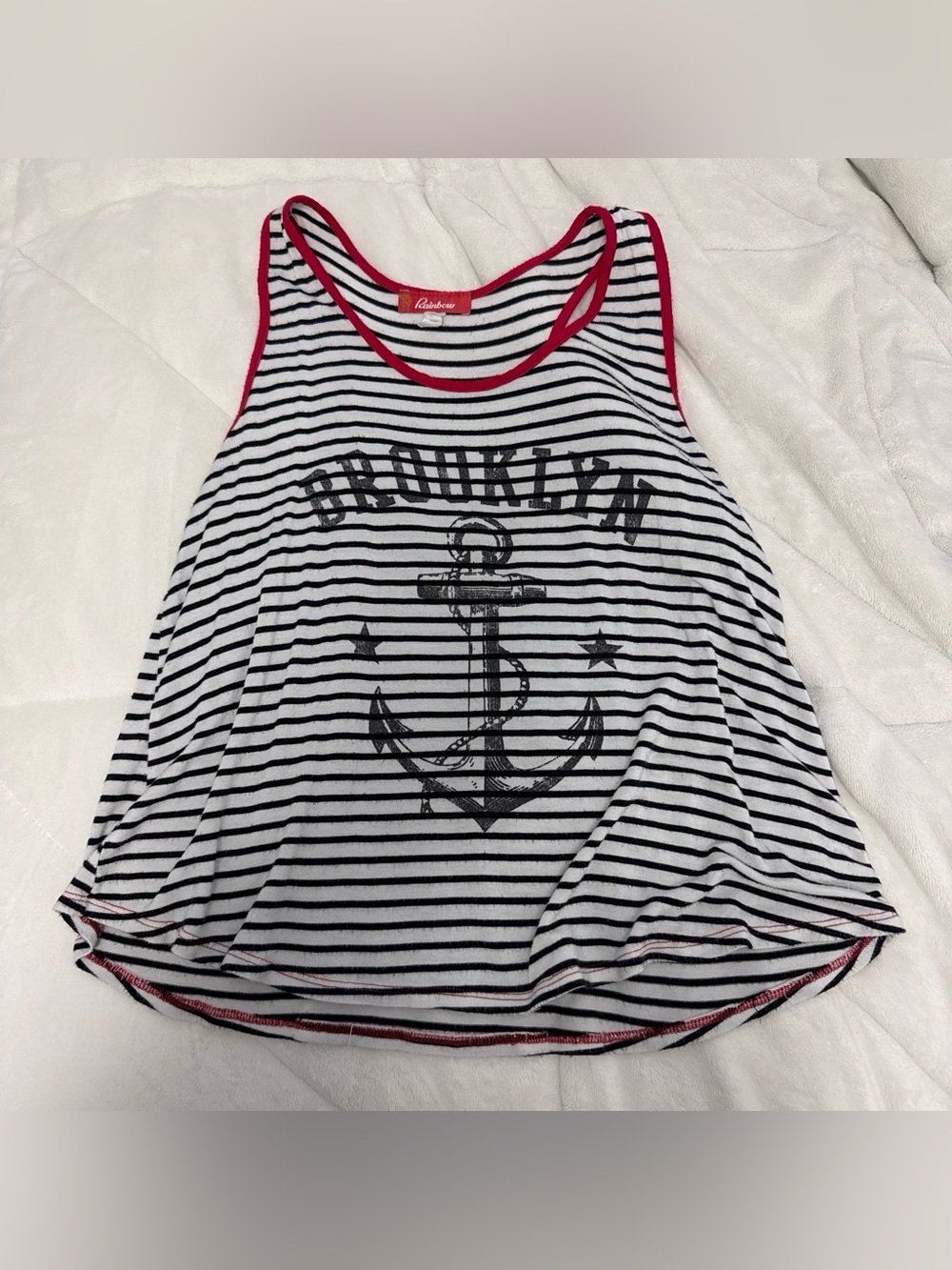 Rainbow Black & White Striped Tank with Pink Trim